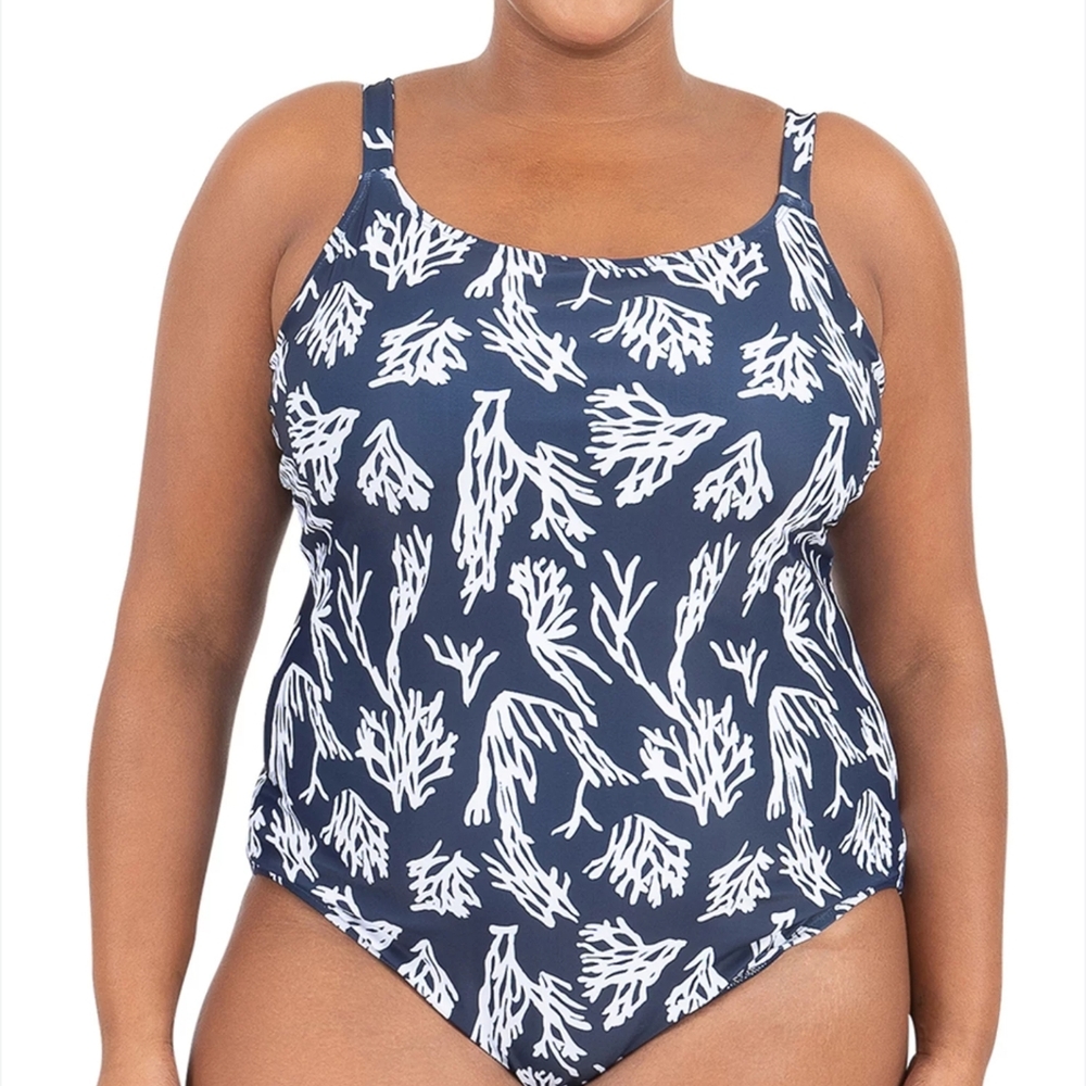 NWT Kensie Navy/White Coral Print One Piece Swimsuit size 3X